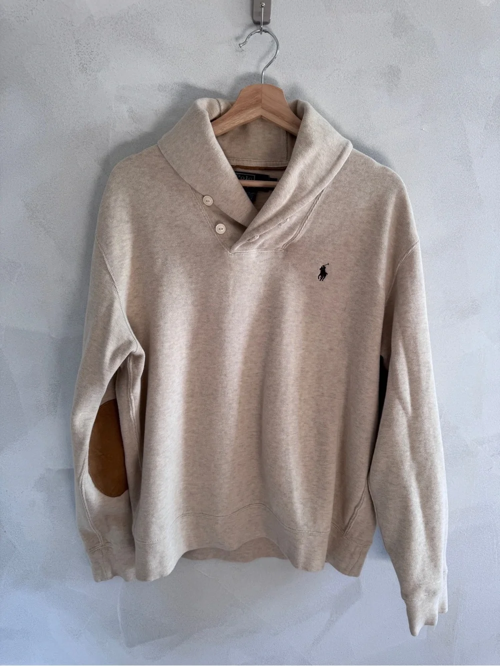 Ralph Lauren - Men’s Shawl-Collar Pullover - Cream with Brown Elbow Patches